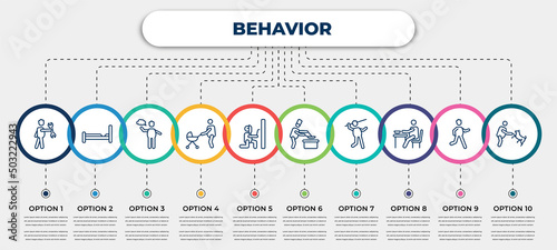vector infographic template with icons and 10 options or steps. infographic for behavior concept. included man with tool, making the bed, stick man speech, man with baby stroller, welding, cooking,