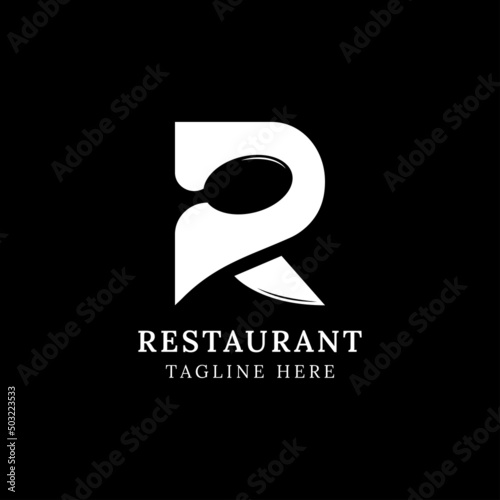 Letter R with spoon and knife for restaurant logo design template vector