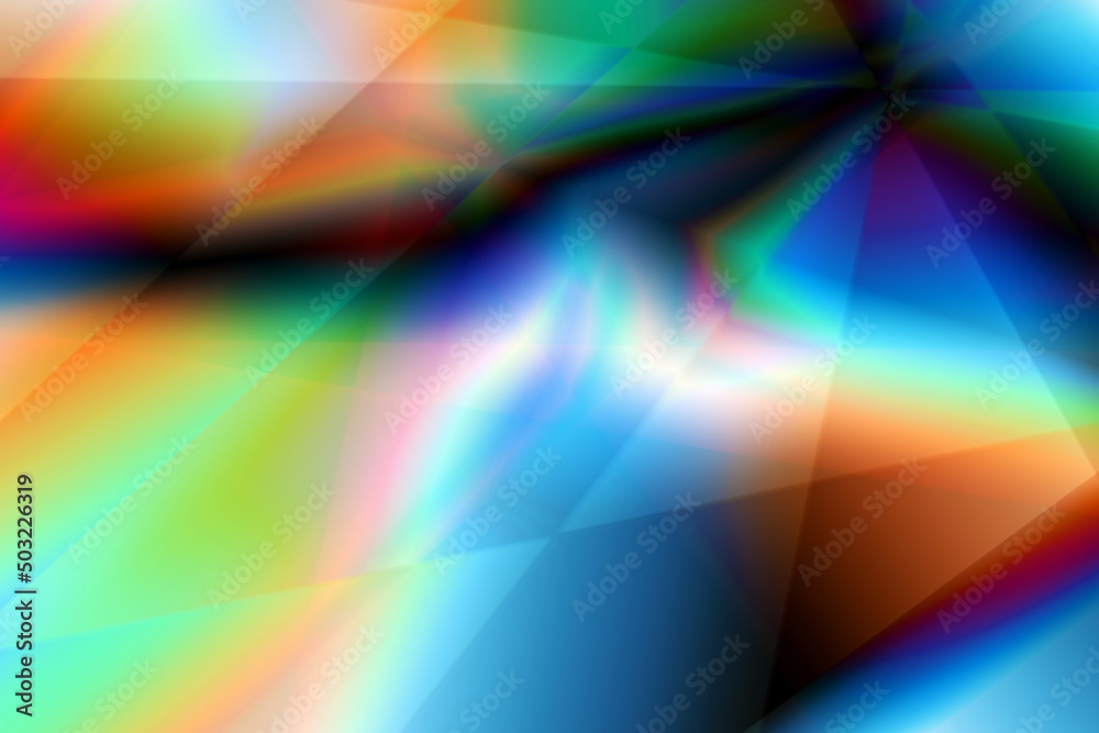 Abstract colorful background design using light rainbow colors and a mix of prism tones with gradients forming 3D triangles & overlapping creative geometric shapes. Can be used as a phone wallpaper.