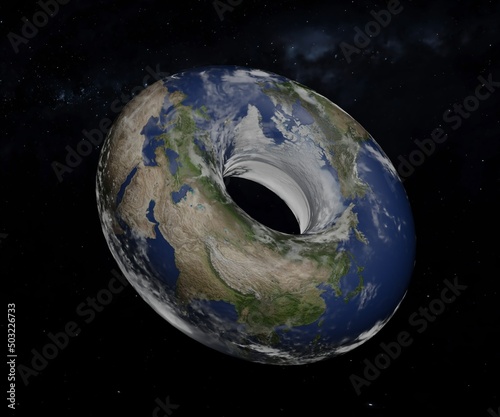 torus or donut shape earth on the solar system illustration 3d rendering