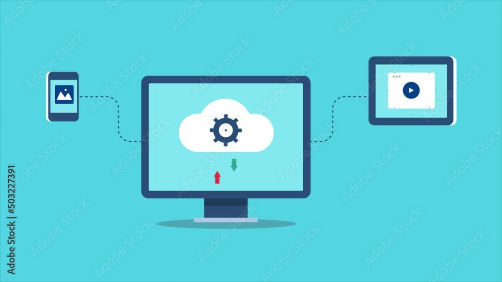 Internet communication cloud computing technology data transfer process conceptual 2d animation 4k video clip. Internet communication cloud computing technology data transfer process conceptual 2d animation 4k video clip.