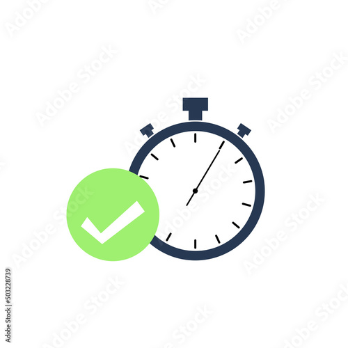 Check mark on clock outline icon. linear style sign
