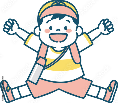 ジャンプする子どものイラスト　遠足　男の子	