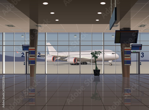 Exit from the airport terminal to the aircraft. Vector.