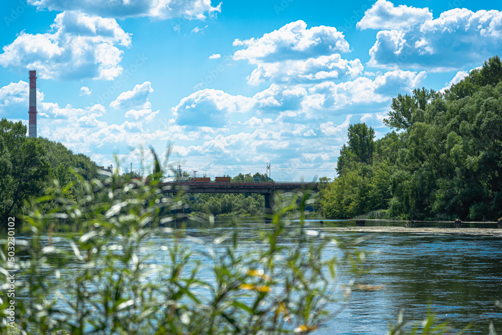 River, bushes and bridge in summer. River, bushes and bridge in summer.