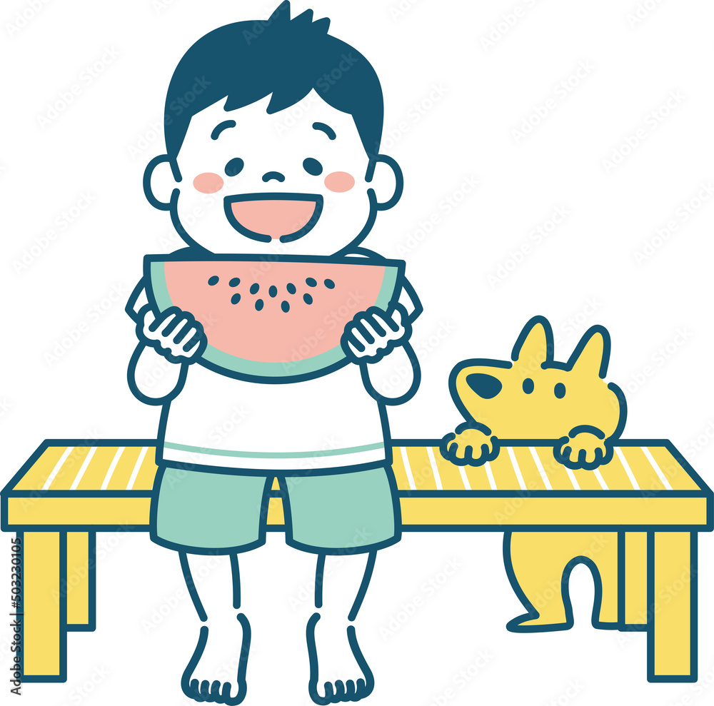 スイカを食べる子どものイラスト 男の子 スイカを食べる子どものイラスト 男の子
