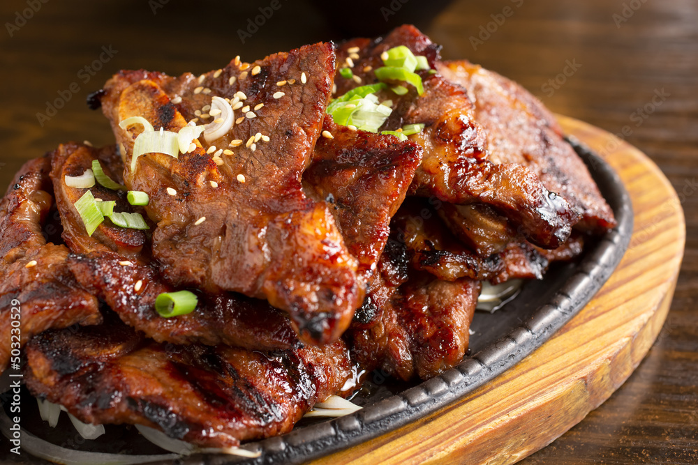 A view of a plate of kalbi.