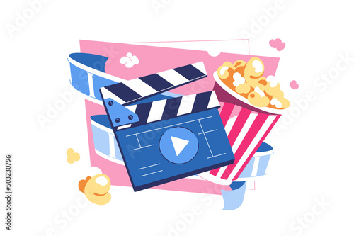 Clapperboard with popcorn bucket