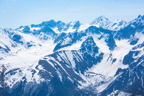 Snow-capped peaks of the Caucasus Mountains landscape. Karachay-Cherkessia, Russia © Crazy nook