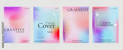 Abstract colorful gradient liquid cover template. Set of modern poster with vibrant graphic color, hologram, star element, circle shapes. Futuristic design for brochure, flyer, wallpaper, banner.