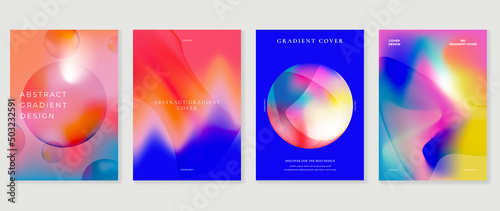 Abstract colorful gradient liquid cover template. Set of modern poster with vibrant graphic color, hologram, circle, organic shapes, bubbles. Futuristic design for brochure, flyer, wallpaper, banner. © TWINS DESIGN STUDIO
