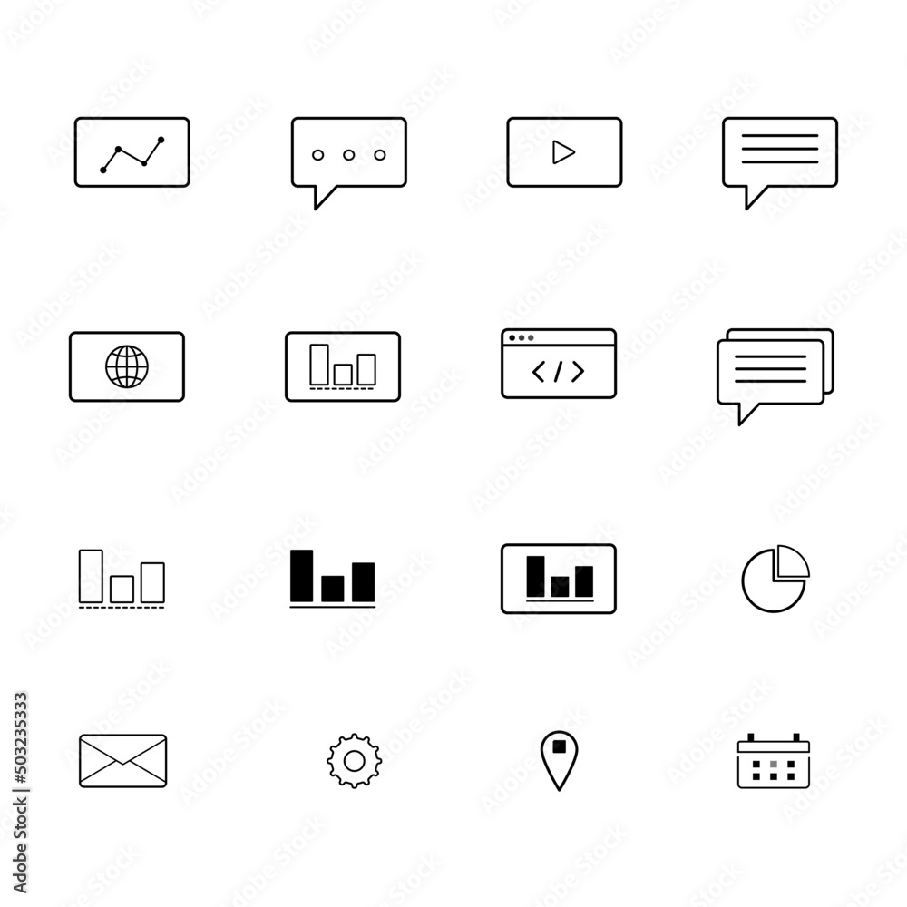 Technology www graph folder icon set, vector outline style Technology www graph folder icon set, vector outline style