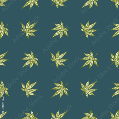 Leaves maple canadian engraved seamless pattern. Vintage background botanical leaf cannabis in hand drawn style.