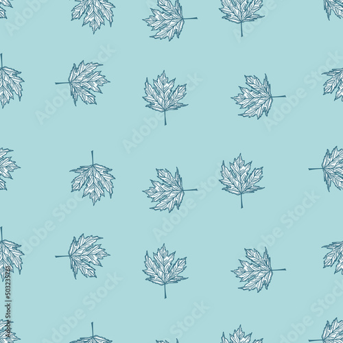 Leaves maple canadian engraved seamless pattern. Vintage background botanical with foliage in hand drawn style.