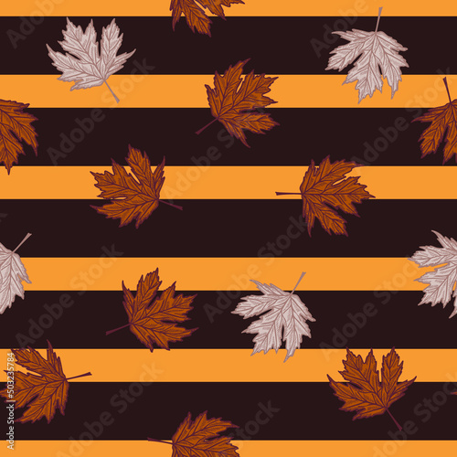 Leaves maple canadian engraved seamless pattern. Vintage background botanical with foliage in hand drawn style.