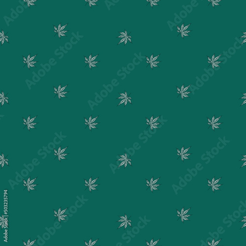 Leaves maple canadian engraved seamless pattern. Vintage background botanical leaf cannabis in hand drawn style.
