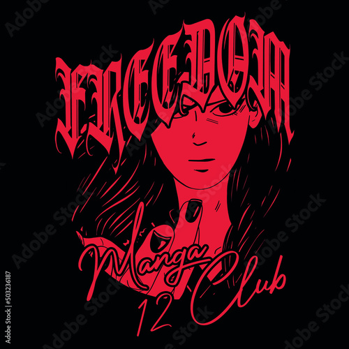 Manga style face draw with slogan Vector design for t-shirt graphics, banner, fashion prints, slogan tees, stickers, flyer, posters and other creative uses	
