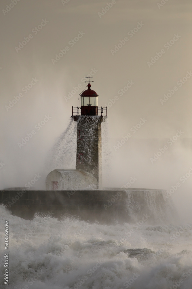 Old lighthouse during storm