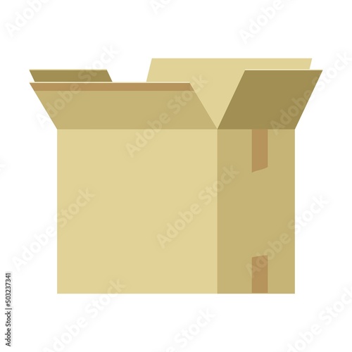 postal cardboard box. Garbage recycle bin. Vector illustration of trash container classification. Cartoon plastic, glass, metal, organic, paper trash for dustbins isolated on white