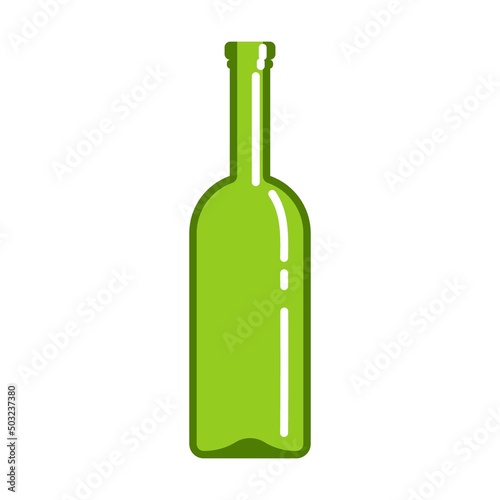green glass bottle. Garbage recycle bin. Vector illustration of trash container classification. Cartoon plastic, glass, metal, organic, paper trash for dustbins isolated on white