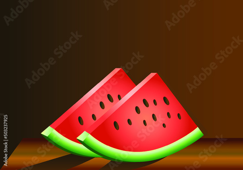 Watermelon slices on the table. Fresh fruit sliced.