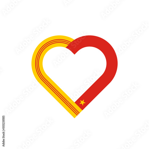 unity concept. heart ribbon icon of south vietnam and north vietnam flags. vector illustration isolated on white background