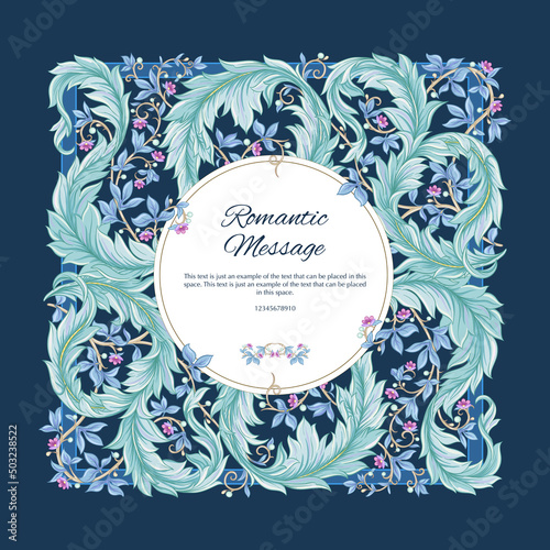 Decorative flowers and leaves in art nouveau style, vintage, old, retro style. Template for wedding invitation, greeting card, banner, gift voucher, label. Vector illustration.