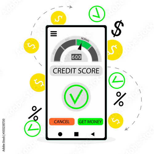 Approved loan, good credit score rating in internet banking