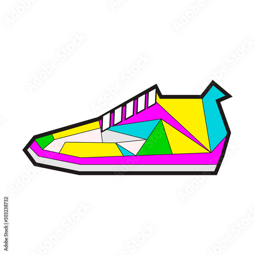 Polygonal and triangular sneakers colored isolated on white background