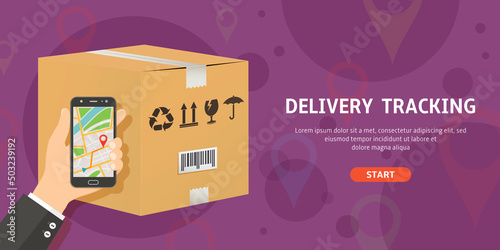 Design concept of order delivery tracking using mobile device vector illustration