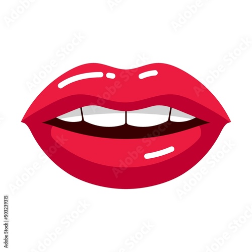 Sexy Female mouth with red lipstick, cartoon illustration. Woman and girls lips