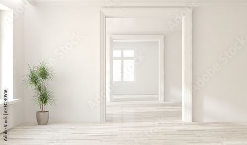 White empty room. Scandinavian interior design. 3D illustration