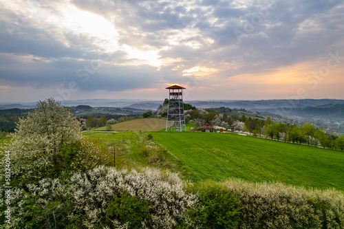 Lookout Tower in Brusnik, Lesser Poland at Spring Sunrise photo