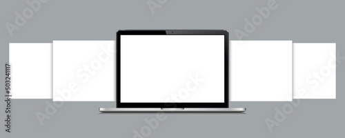 Laptop mockup with blank wireframing pages. Concept for showcasing web-design projects.