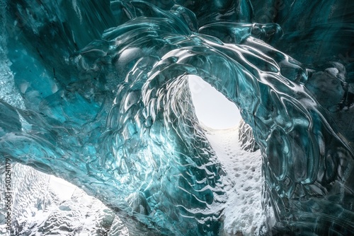 Fototapeta Entrance of an ice cave inside Vatnajokull glacier in southern Iceland
