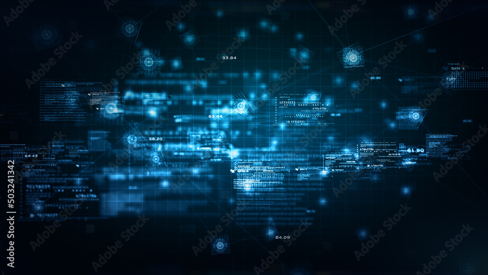 Obraz premium Technology Digital Big Data Connection, Digital Cyberspace, Digital Data Network, and Blockchain Connections, Global Network Background Concept, 3d rendering.