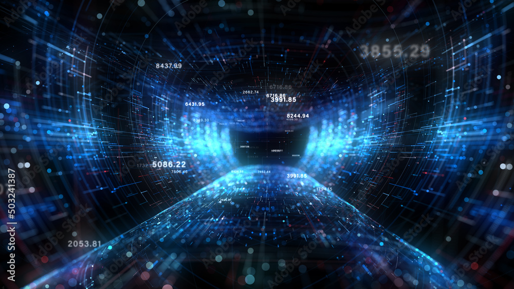 Tunnel digital cyberspace and digital data network connections concept. Transfer digital data hi-speed internet, Future technology digital abstract background concept. 3d rendering Tunnel digital cyberspace and digital data network connections concept. Transfer digital data hi-speed internet, Future technology digital abstract background concept. 3d rendering