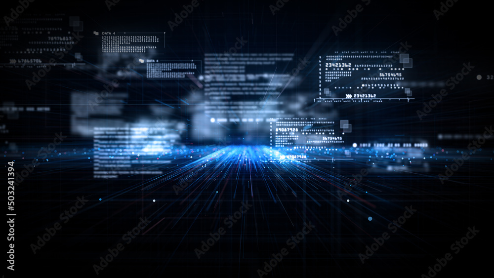Fototapeta premium Digital cyberspace and digital data network connections concept. Transfer digital data hi-speed internet, Future technology digital matrix abstract background concept. 3d rendering