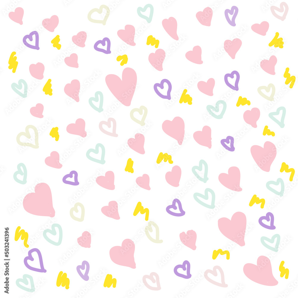 Hand drawing of different hearts size in cartoon character,pastel color Hand drawing of different hearts size in cartoon character,pastel color
