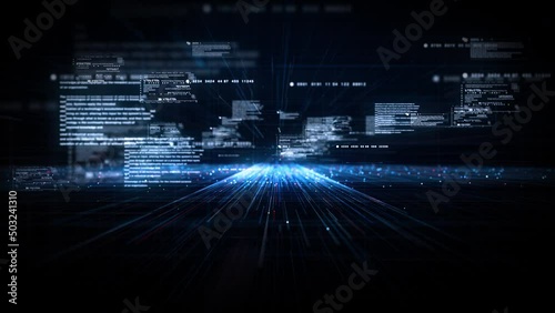 Digital cyberspace and digital data network connections concept. Transfer digital data hi-speed internet, Future technology digital matrix abstract background concept. Looped design 4k. photo