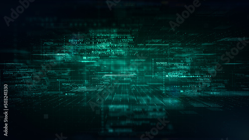 Digital Cyberspace with Particles and Digital Data Network Connections. High Speed Connection and Big Data Analysis, Technology Digital Matrix Abstract Background Concept, 3d rendering.