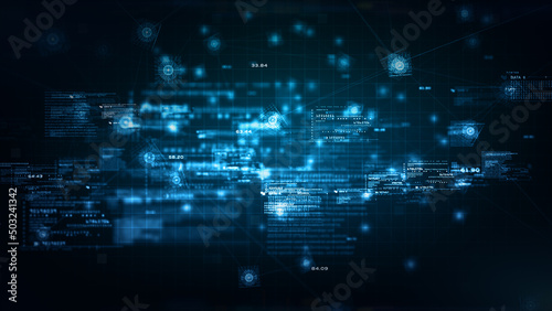 Technology Digital Big Data Connection, Digital Cyberspace, Digital Data Network, and Blockchain Connections, Global Network Background Concept, 3d rendering.