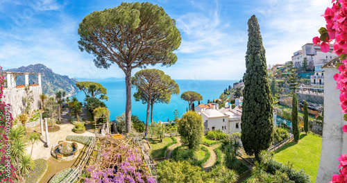 Ravello, Italy; April 19, 2022 - A view from the gardens of Villa Ravello, Italy photo