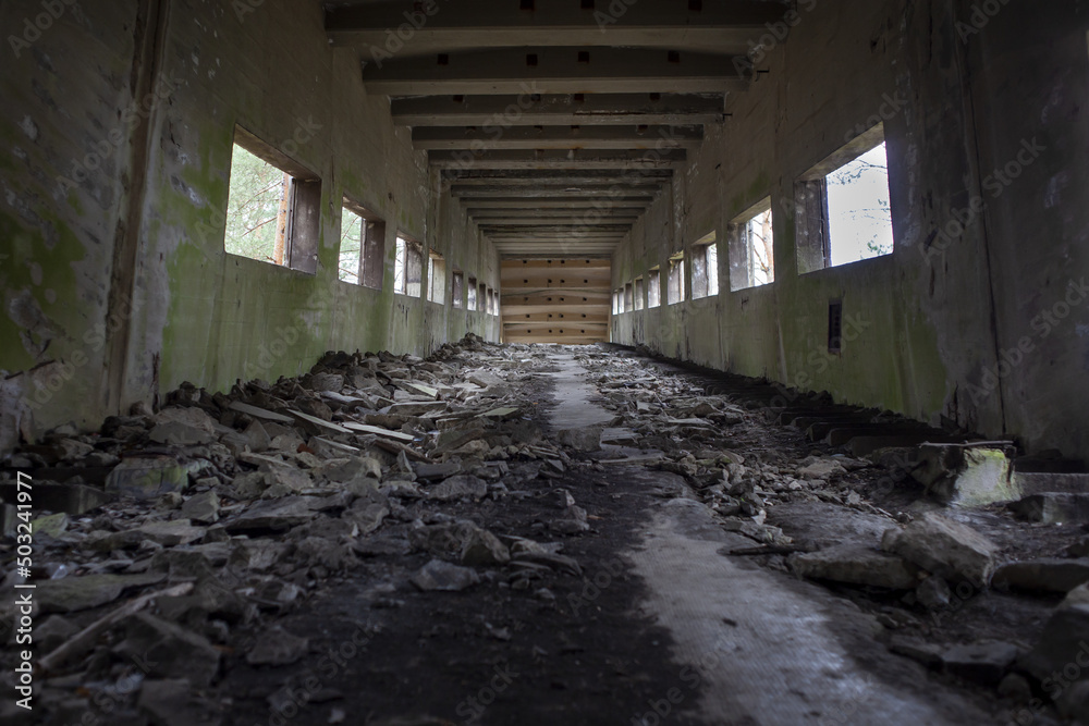 Fototapeta premium Wnętrze opuszczonej byłej fabryki amunicji 