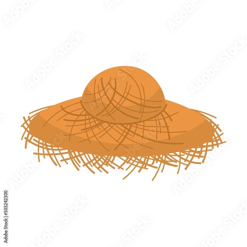 farmer straw hat vector illustration. Summer designs of yellow hat with wide brims, clothes for farmers isolated on white back