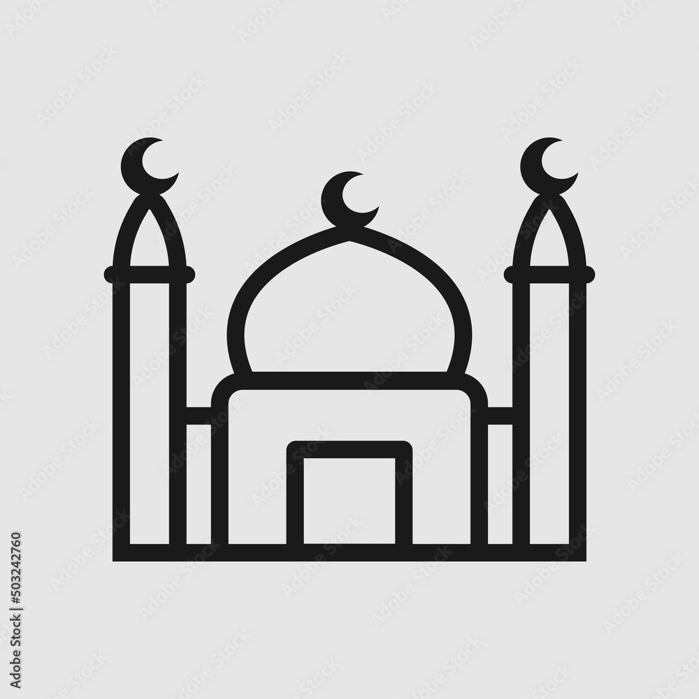 Small mosque icon. Thin linear small mosque outline icon isolated on white background from religion collection. Line vector sign, symbol for web and mobile Small mosque icon. Thin linear small mosque outline icon isolated on white background from religion collection. Line vector sign, symbol for web and mobile
