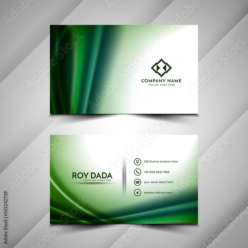 Stylish green color wave style business card template