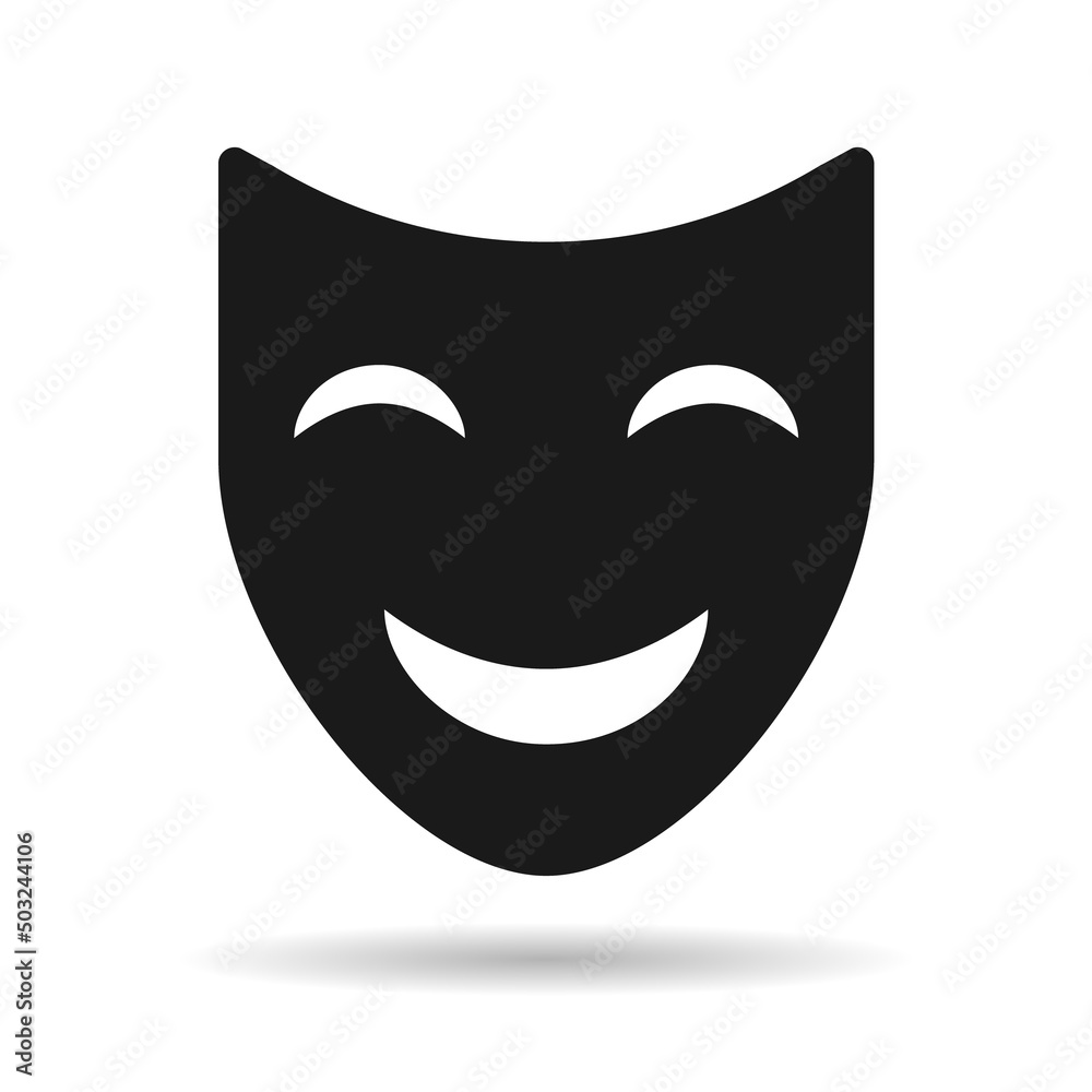 Theater face mask icon shadow, emotion actor comedy and drama symbol, festival sign vector illustration Theater face mask icon shadow, emotion actor comedy and drama symbol, festival sign vector illustration