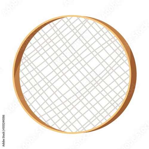 tool mesh, sieve instrument of scientist archaeologist for study of antiquities. Cartoon vector illustration of science artifacts