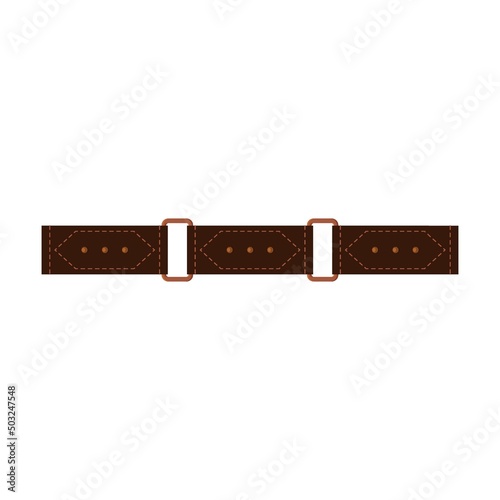 horizontal border leather belt with loops and metal plaques flat vector illustration. Straps with metal, brass isolated on white background